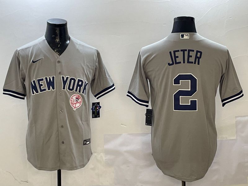 Men New York Yankees #2 Jeter Grey Game 2025 Nike MLB Jersey style 3